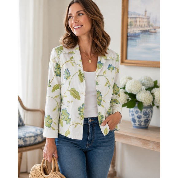 Banana Republic Jackets & Blazers - Banana Republic Floral Embroidered Linen Blend Tailored Blazer Jacket Womens 2‎